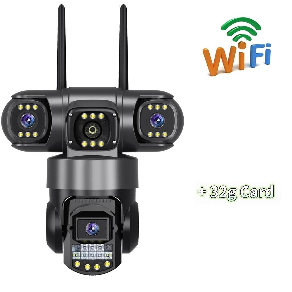 4G/WiFi Network Security Camera, Triple-Lens Triple-Screen HD Night Vision Waterproof CCTV Recorder
