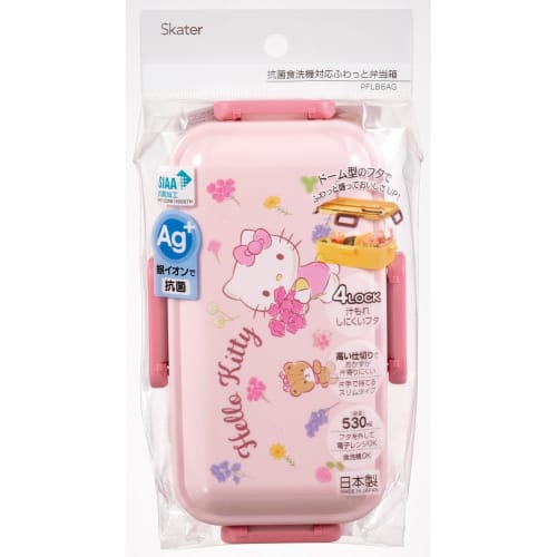 Skater Bento Box, 530ml, Single Tier, for Women, Made In Japan, with Leak-Resistant 4-Point Lock, Dishwasher and Microwave Safe, Sanrio Hello Kitty Fl