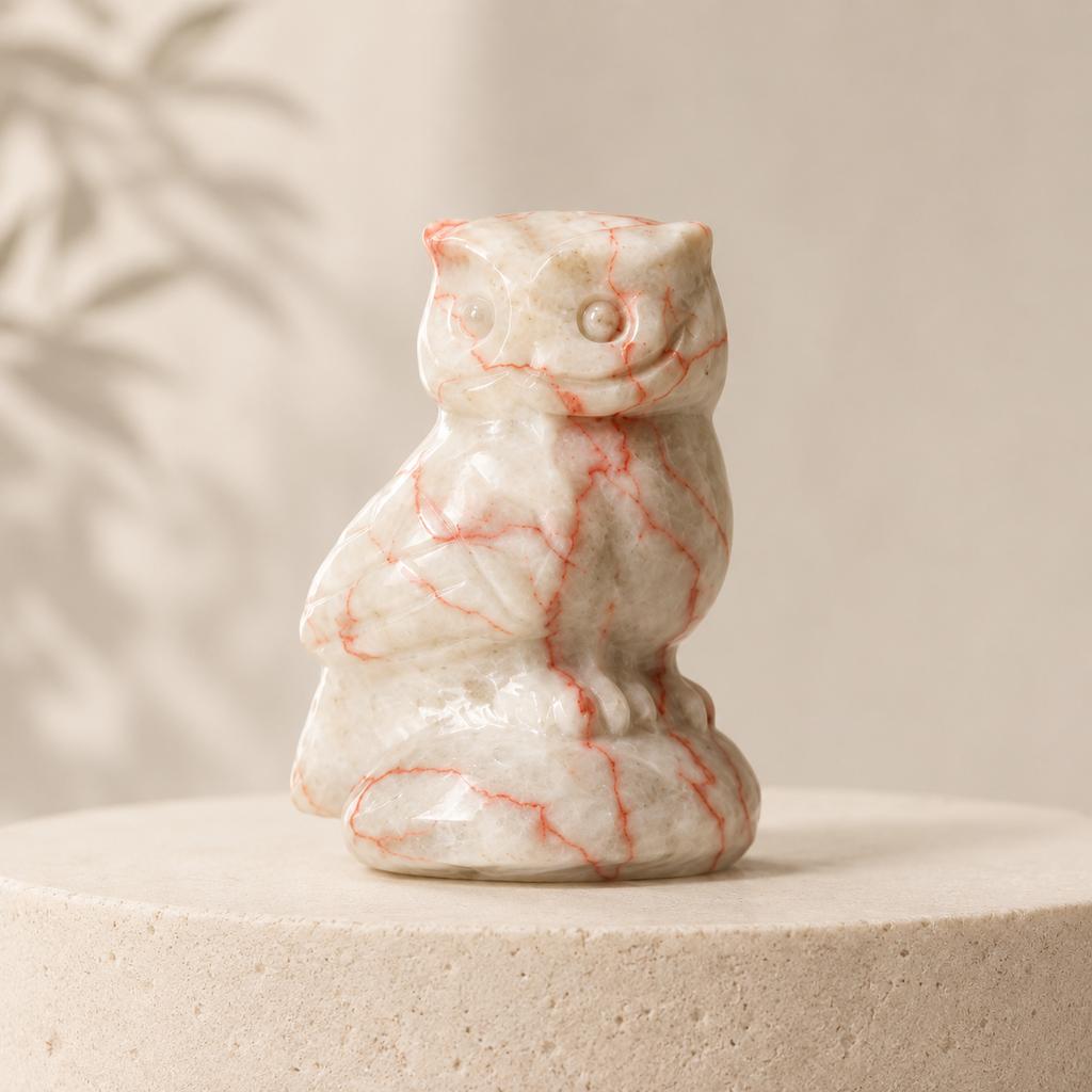 Natural Crystal Owl Carving Hand Polished Gemstone Figurine for Home Decor Collection Meditation and Unique Gift