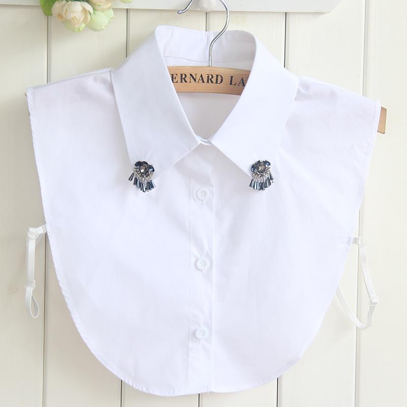 Cotton Fake Collar Shirt Women, Rhinestone Beads Square Collar Fake Collar Shirt Collar Sweater Decorative Collar
