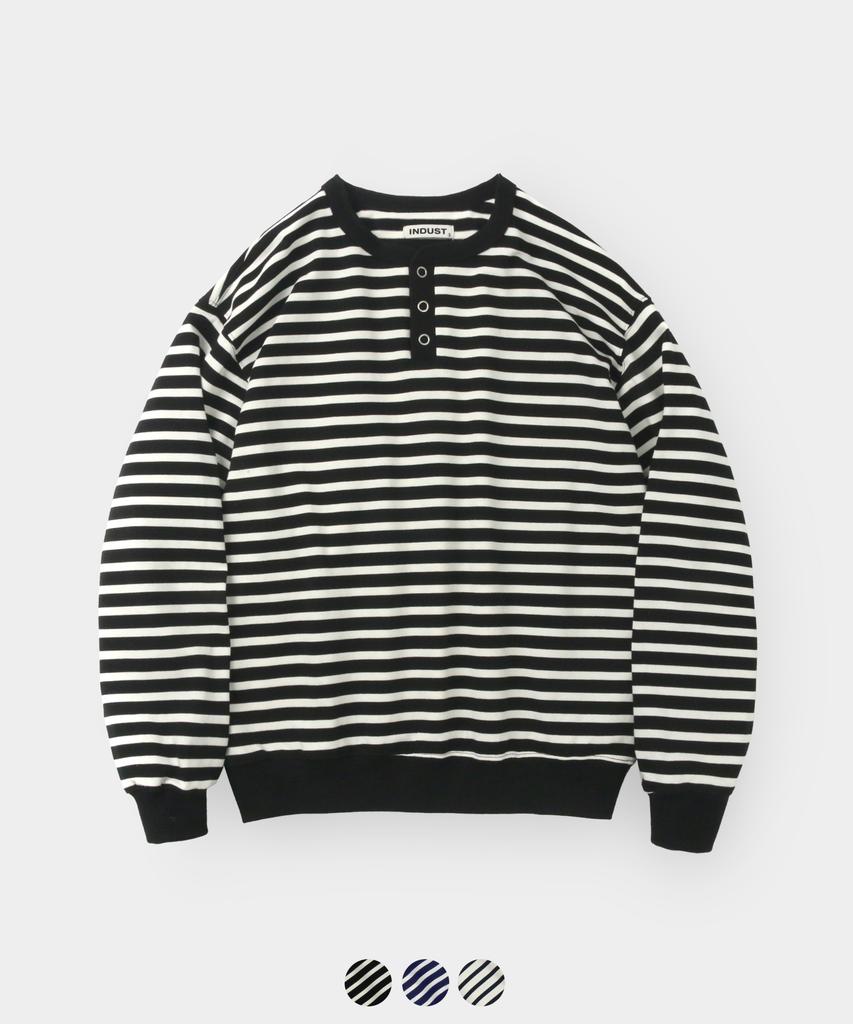 INDUST Striped Henley Neck Sweatshirt_3Color