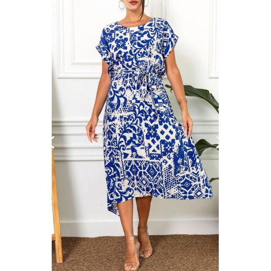 Women's Saxe Elastic Waist Tied Patterned Dress