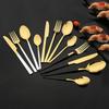 16Pcs Black Gold Cutlery Set Stainless Steel Tableware Mirror Knife Fork Spoon Dinnerware Set Kitchen Flatware Silverware
