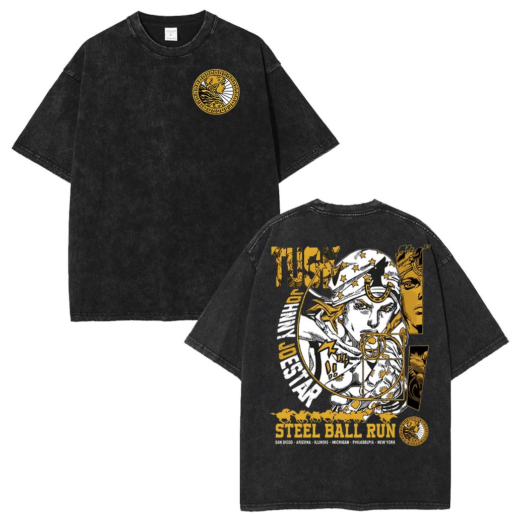 Anime Jojo Bizarre Adventure Washed Oversized T-Shirt Men Women Cotton Streetwear Y2k Casual Loose High Quality Short Sleeve Female Male Clothing