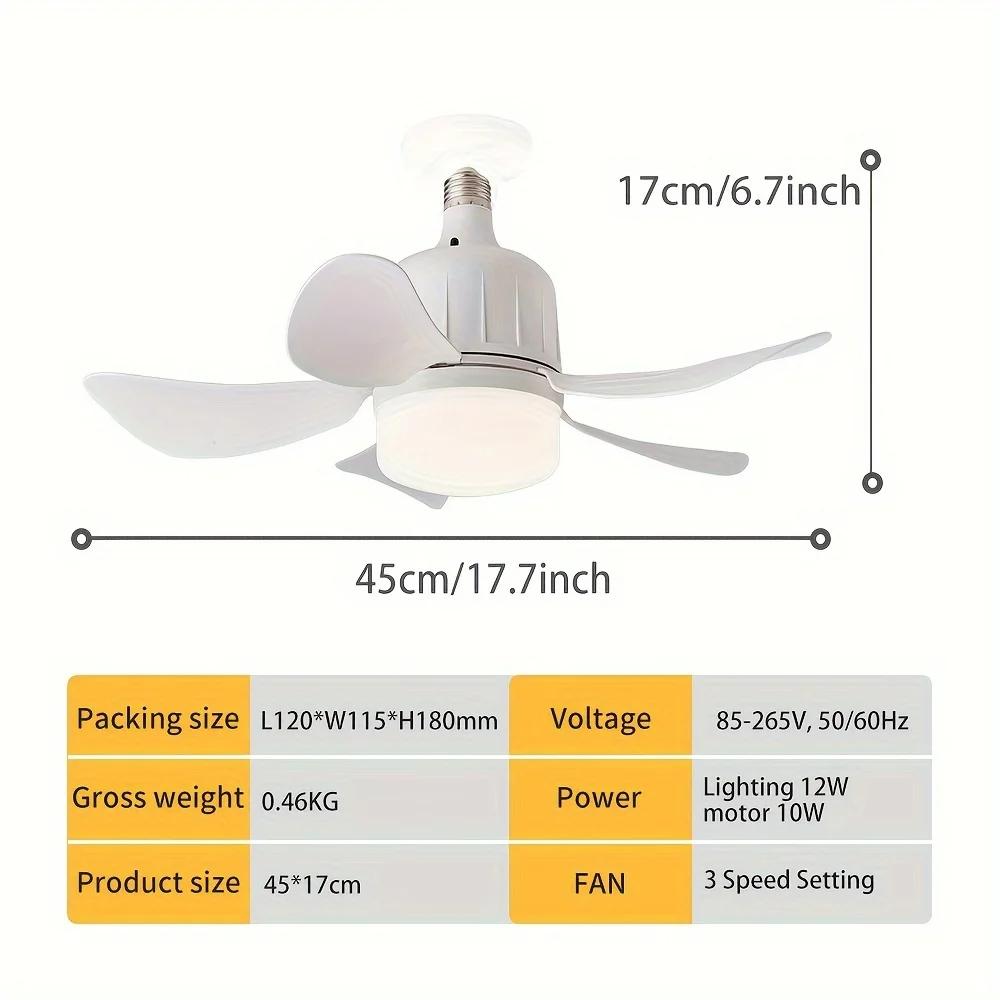 1PC Socket Fan Light with Remote Control, Small Ceiling Fan, Cordless Light Socket Fan for Kitchen, Bedroom, and Small Room