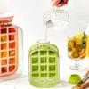 2-in-1 Ice Covered Tray Freezer Overflow Free Ice Tray Dual Purpose Curling With Straw Freezer With Tie Portable Water Bottle