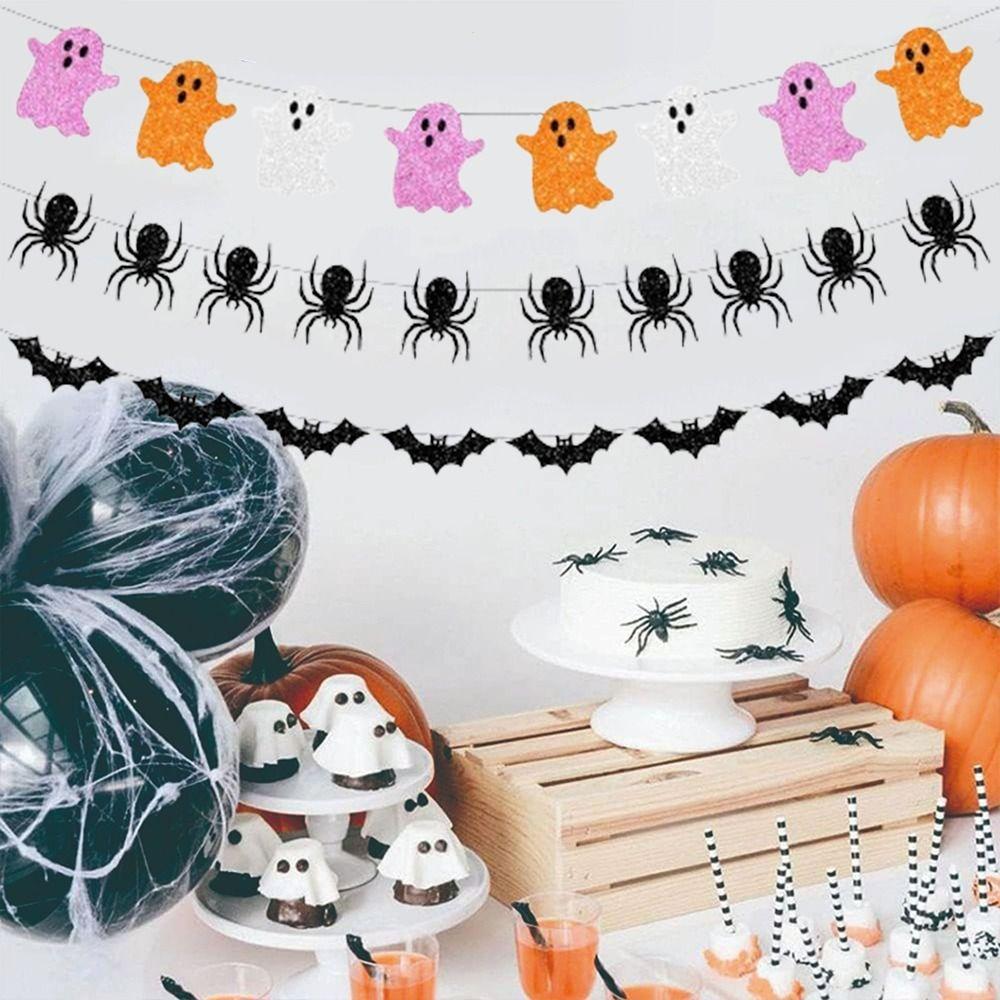 Funny DIY Ghost Paper Flag Hanging Halloween Party Banner Halloween Bat Banners Bar Decoration