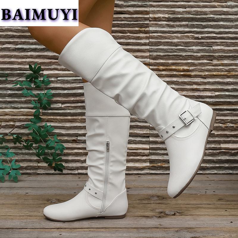 Мода Балетки Женские Сапоги до колена Модная обувь Тренд 2025 Зима Новые Плиссированные Кожаные Челси Сапоги Молния Повседневная Ходьба Женские Ботинки