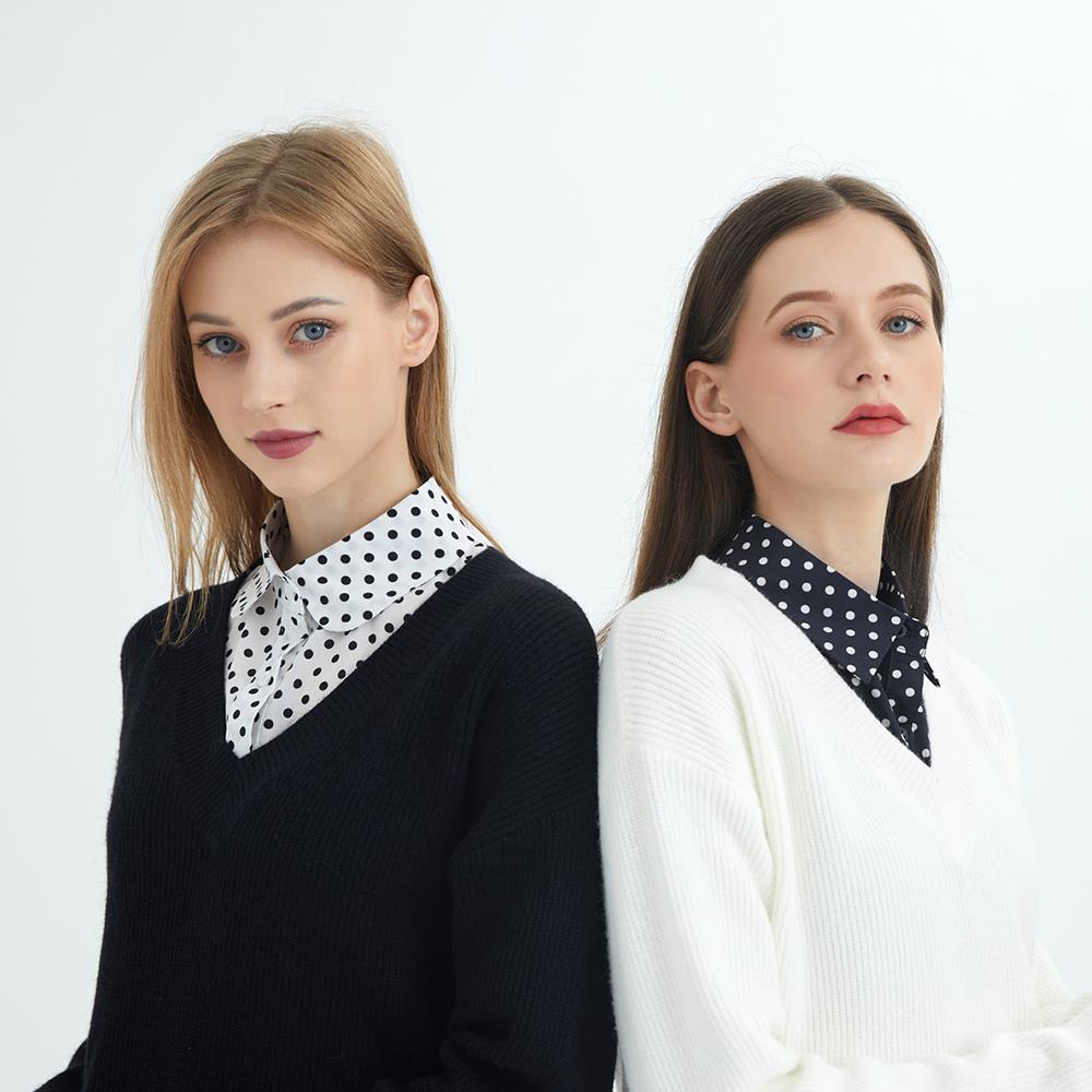 Рубашка в горошек Съемный воротник Завязка спереди Белый Ложный воротник Женский Съемный воротник Стилизованный под винтаж Ложный воротник блузки