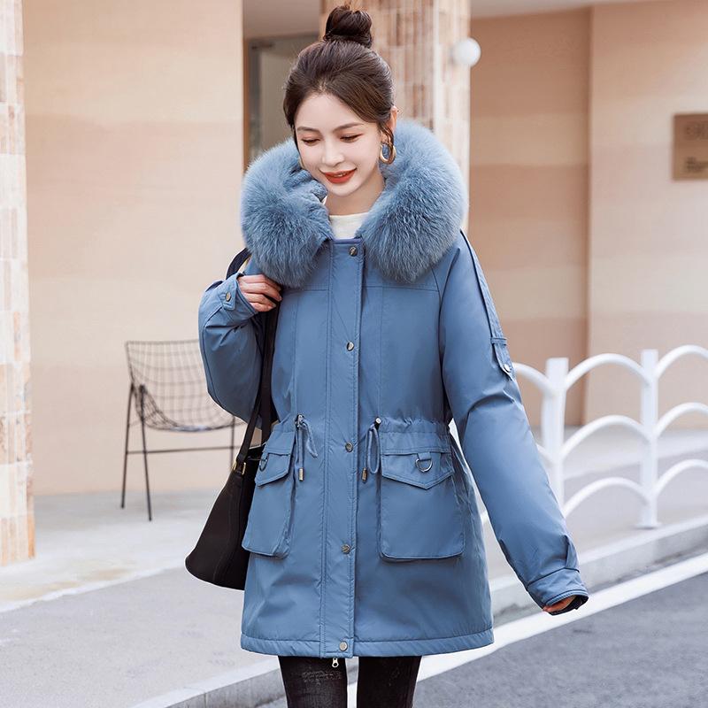 Pie Overcomes Women's Year Winter New Fashion Casual Women's Clothing Fleece Thickened Medium and Long Hooded Padded Jacket