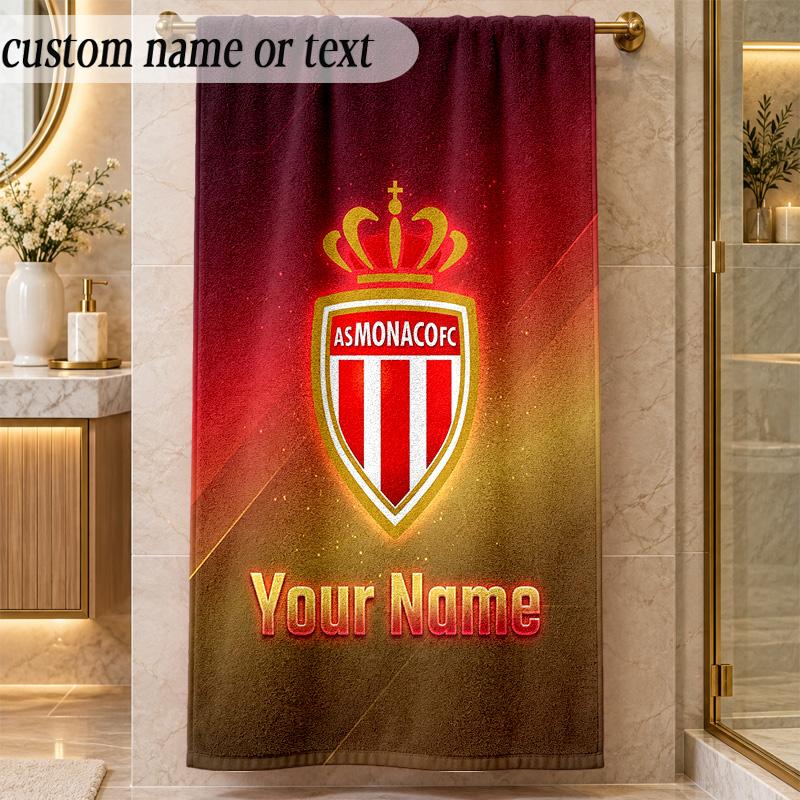 Beach TowelMonaco FC Custom Name Text Personalized Soft Towel for Beach Pool Indoor Home Decor Gift