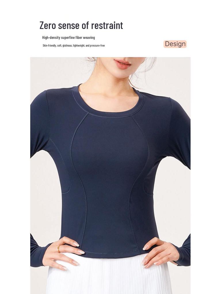 Lulu Спортивная футболка с длинным рукавом для похудения: Осень/Зима, Круглый вырез, Высокая эластичность, Приталенный крой