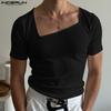 Men Irregular Square Collar Rib Casual Fitted Tops Undershirts