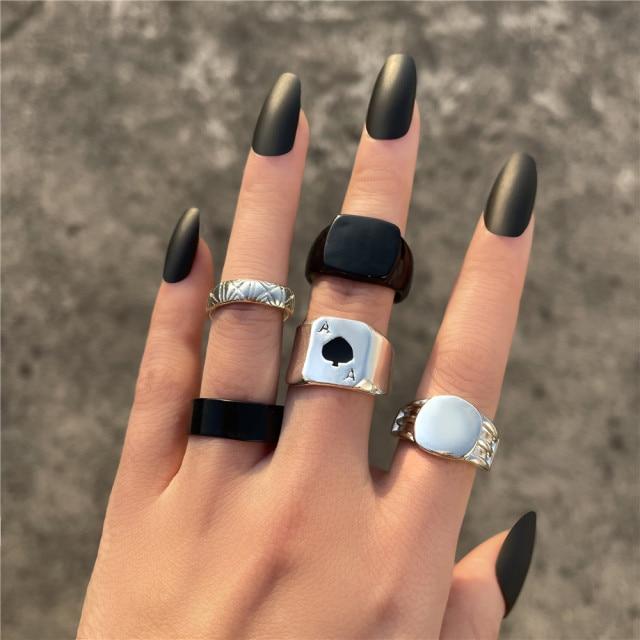 6 шт. Винтажный готический набор колец с бабочкой и цветком, многоэлементный набор для женщин и мужчин, ретро-персонаж, подарки на палец