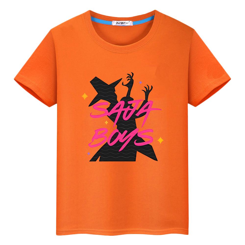 Saja Boys Kawaii Tees Kpop Demon Hunters Print 100%Cotton T Shirt for Kids Boy 10year Cute Tops Anime Short Y2k  Girls Clothes