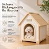 FSC Solid Wooden Indoor Dog & Cat House Niche, Scandinavian Design with Washable Cushion, 60x55x70cm