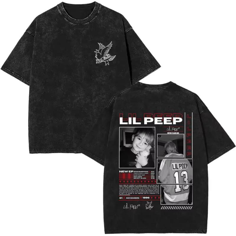 Стирка Винтаж Рэпер Lil Peep Двусторонний Принт Футболки Унисекс Женская Мода Хип-Хоп Оверсайз Короткий Рукав Футболка Уличная Одежда