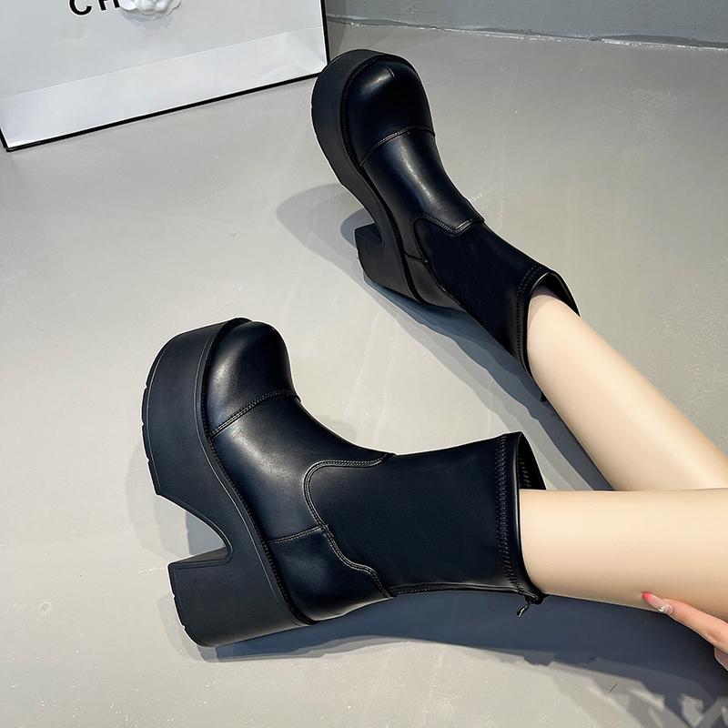 Модные высокие ботинки на массивной платформе 9 см, модные ботинки на шнуровке на толстом каблуке и толстой подошве, мотоциклетные ботинки, водонепроницаемая платформа, задняя молния, женская обувь