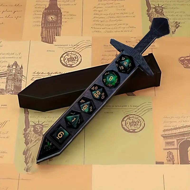 Коробка для хранения в форме меча, напечатанная на 3D-принтере, с кубиками для игр Dnd Rpg Trpg, кубики для игры Dnd, держатель для ролевых кубиков, настольное украшение, хранилище Бо