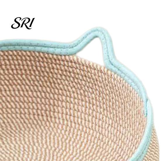 Cat Bed with Ears Basket Cushion Cotton Rope Handwoven Pet Breathable Ear for Indoor Cats Cool Summer