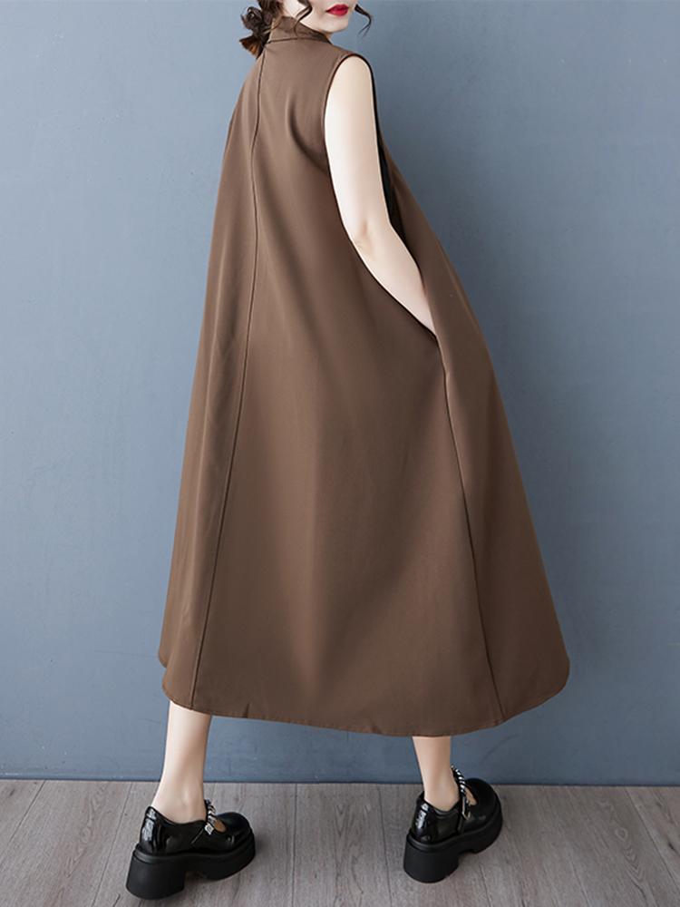 Xitao Patchwork Mesh Turn-down Collar Dress GYX1407