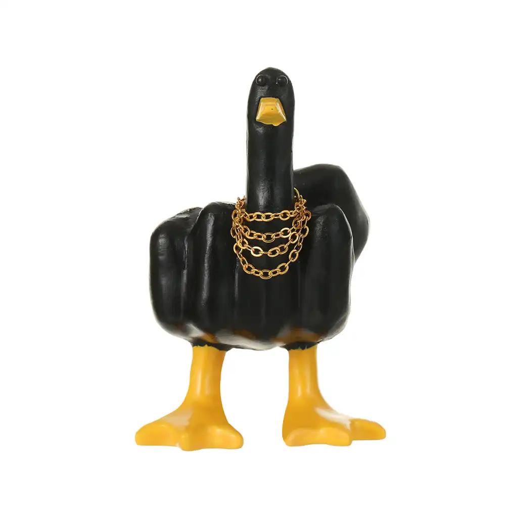 Новая забавная статуэтка утки со средним пальцем из смолы, украшение для автомобиля, центральная консоль, украшения для автомобиля