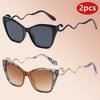 2 комплекта Солнцезащитные очки «кошачий глаз» с большой оправой для женщин, новые стильные градиентные, для улицы, декоративные, трендовые, роскошного брендового дизайна