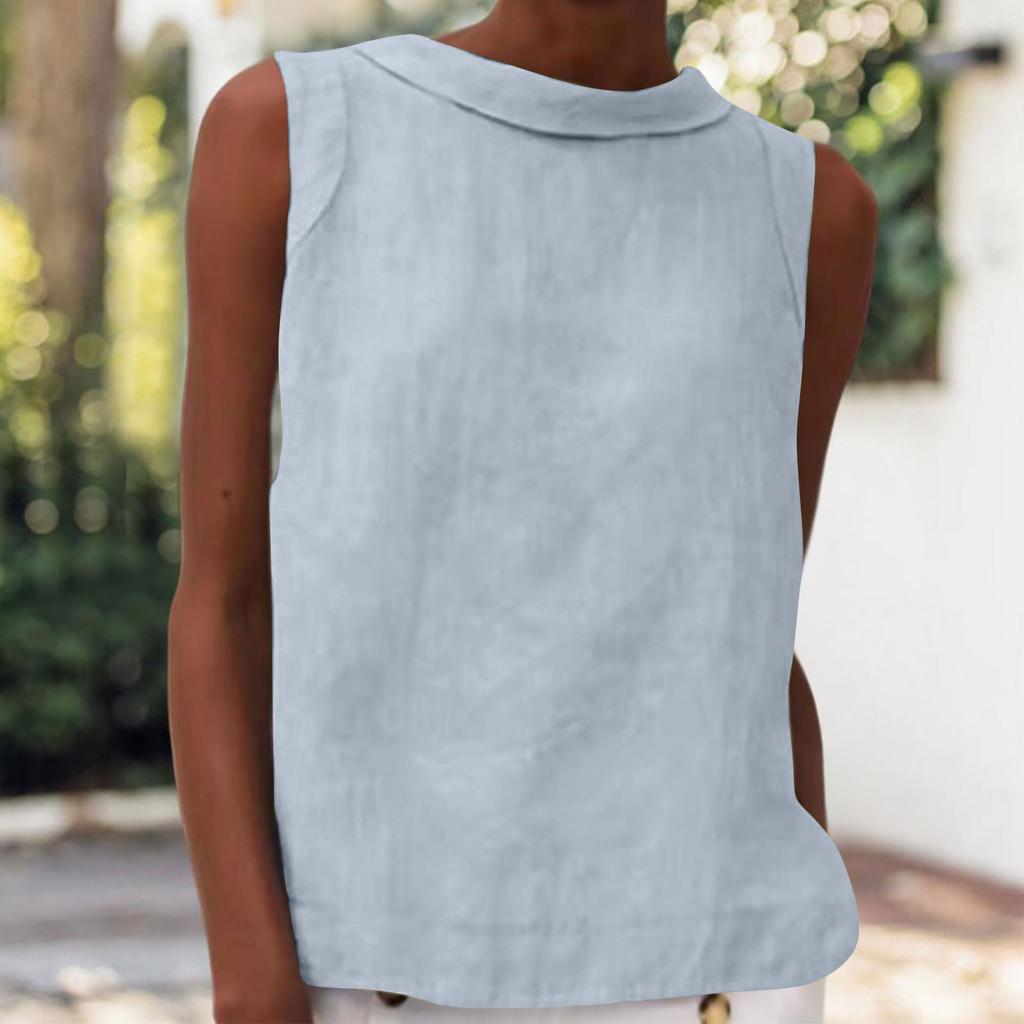 Tank Top For Women Ruffle Tops Loose Tops Casual With Button Cotton Linen Oversized Summer Tops