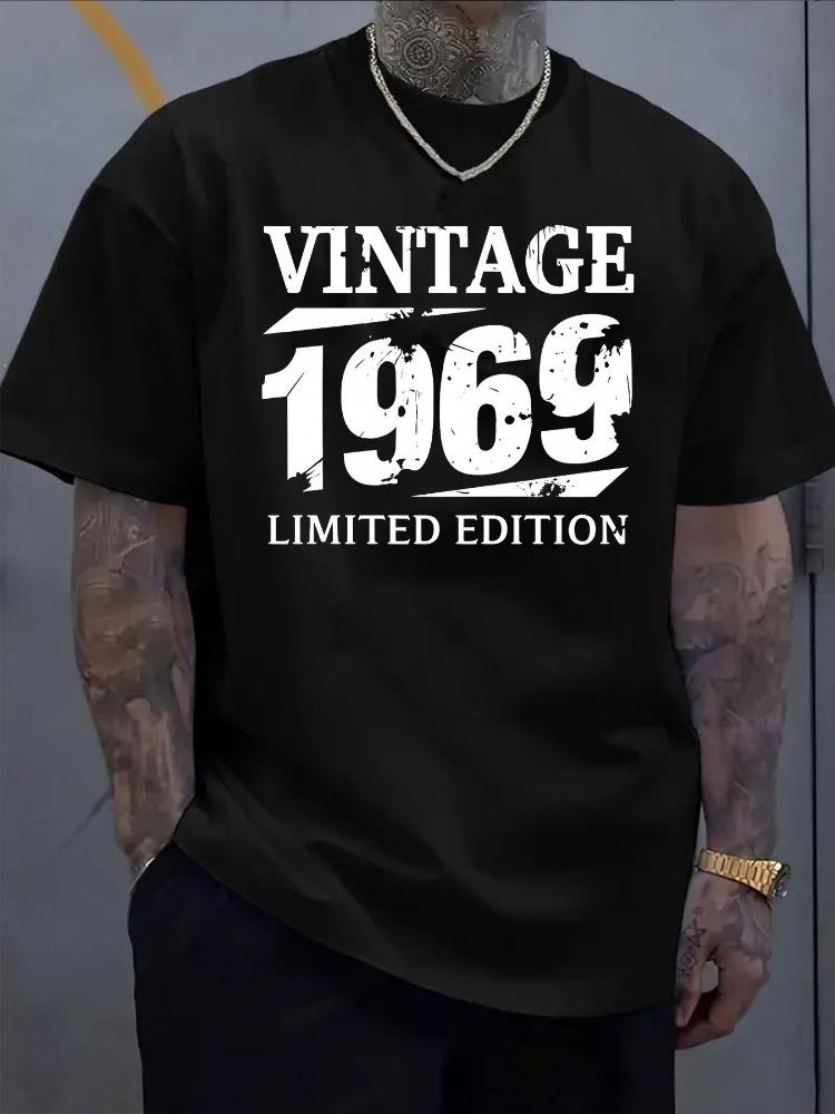 Unisex Short Sleeve Crew Neck Tee Vintage 1969 Limited Distressed Print Cotton Retro Birthday Casual Top For Middle Aged Male Guys