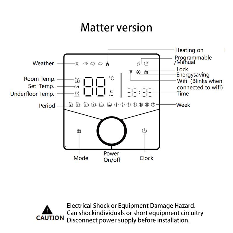 Matter Warm Floor Room Heating Thermostat Temperature Controller Water/Electric/Gas Boiler Tuya Smart Life Alexa Home Homekit