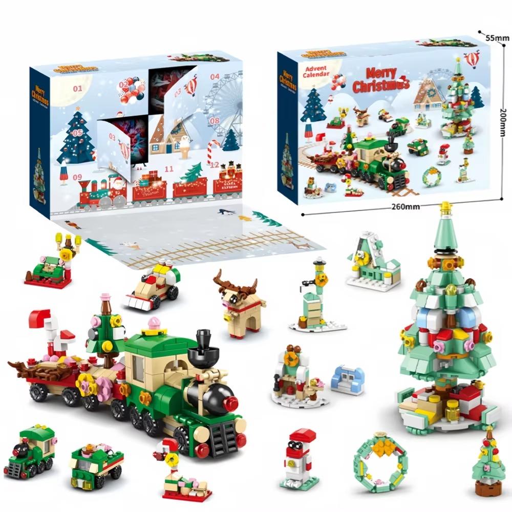 Knew Built Christmas Building Blocks Toys - Веселая игра в коробку с закрытыми дверцами Санта, Рождественская елка, Поезд, Олени - Идеальный подарок для детей