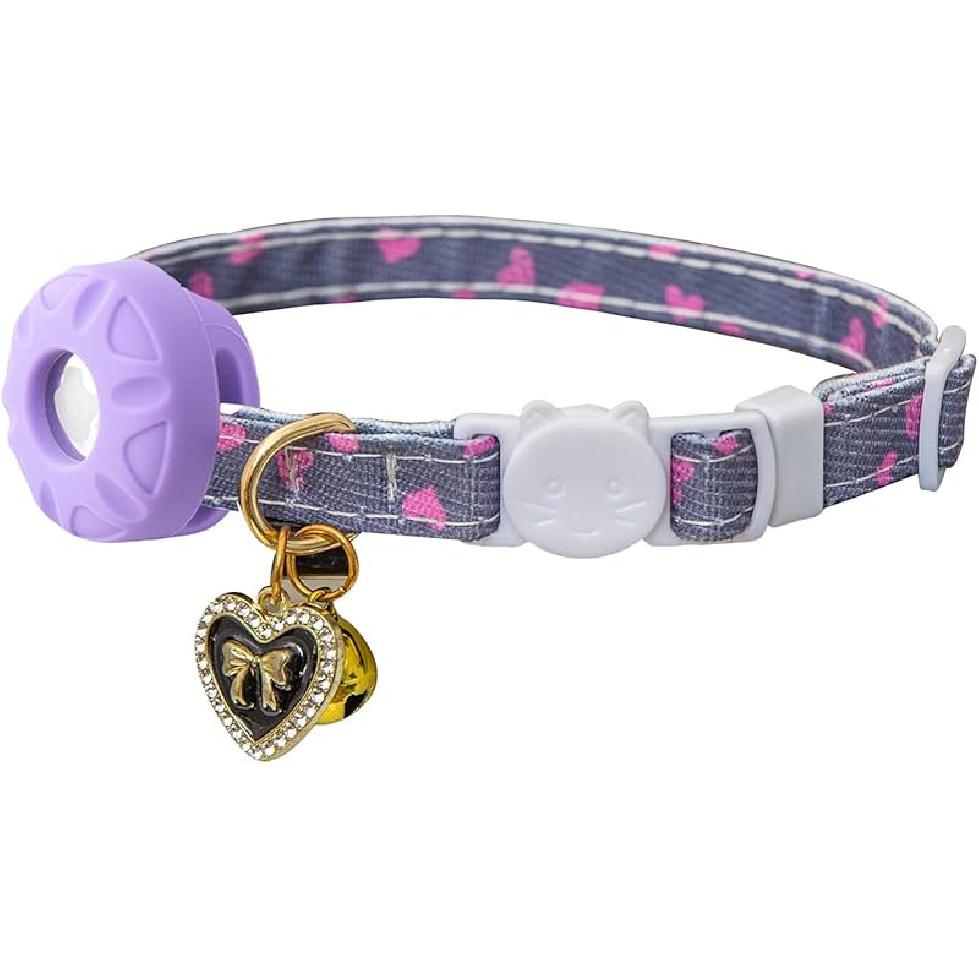 Breakaway Cat Collar with Airtag Holder,Kitten Collar with Apple Air Tag Holder and Bell for Girl Boy Cats, 0.4 Inches in Width and Lightweight.