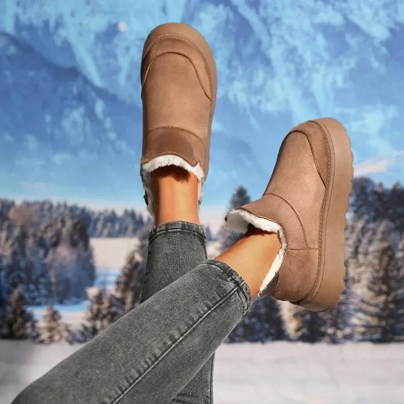 Зимние меховые женские зимние сапоги Низкие теплые меховые ботинки Мужские и женские зимние короткие сапоги Супер мини верхняя одежда Нескользящая