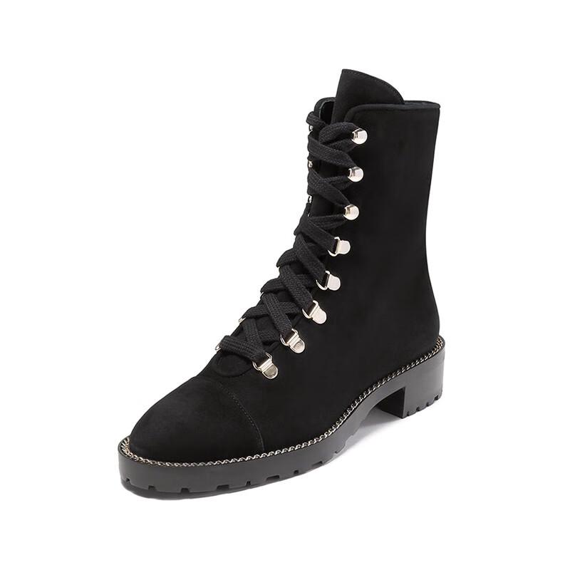 Stuart Weitzman Женские замшевые ботильоны KOLBIE черного цвета на шнуровке