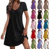 Women's Casual Solid Short Sleeve Dress With Pockets Summer Bohemian Beach V-Neck Dresses