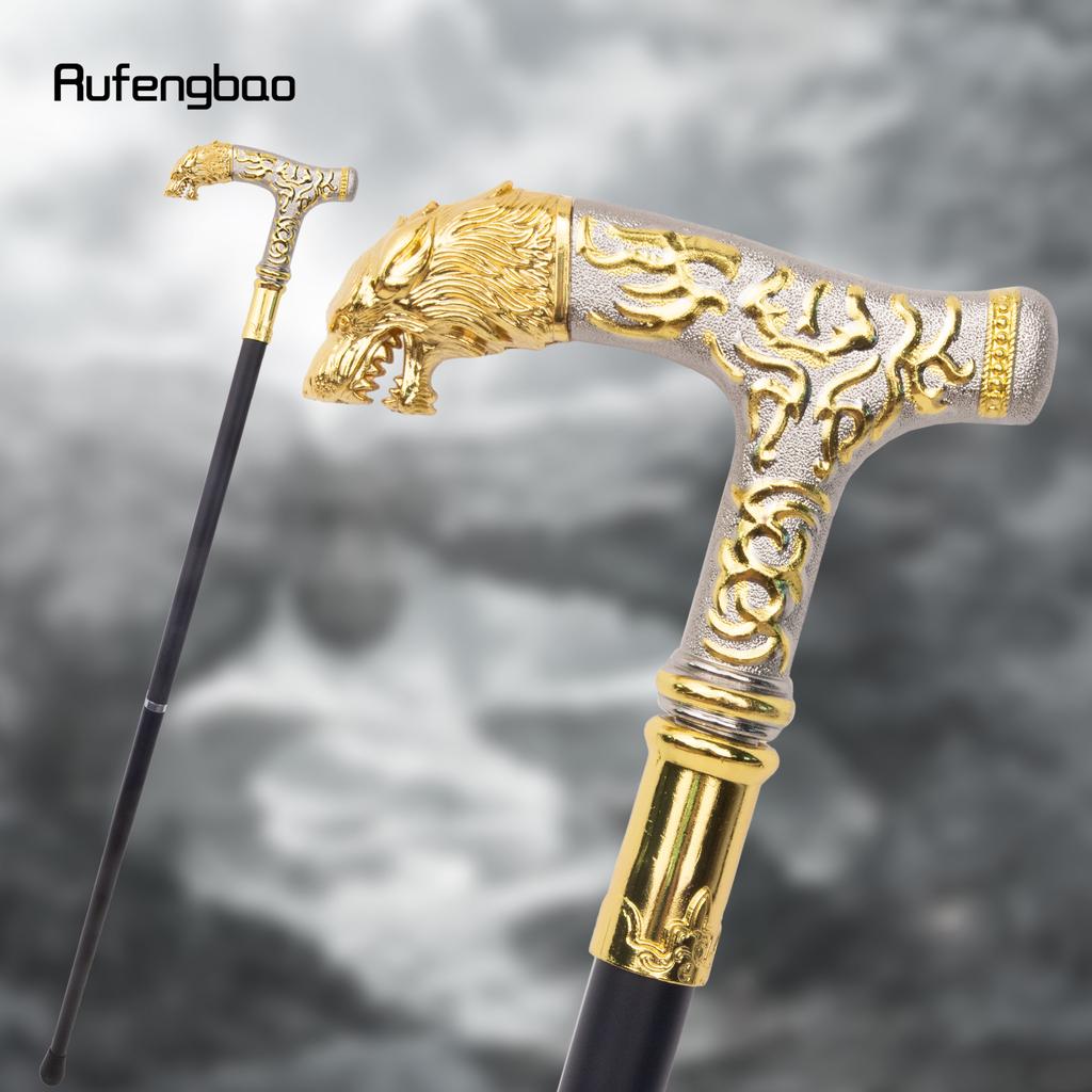 Golden White Wolf Handle Luxury Walking Stick Party Fashion Elegant Walking Stick Decorative Cospaly Cane Knob Crosier 88cm