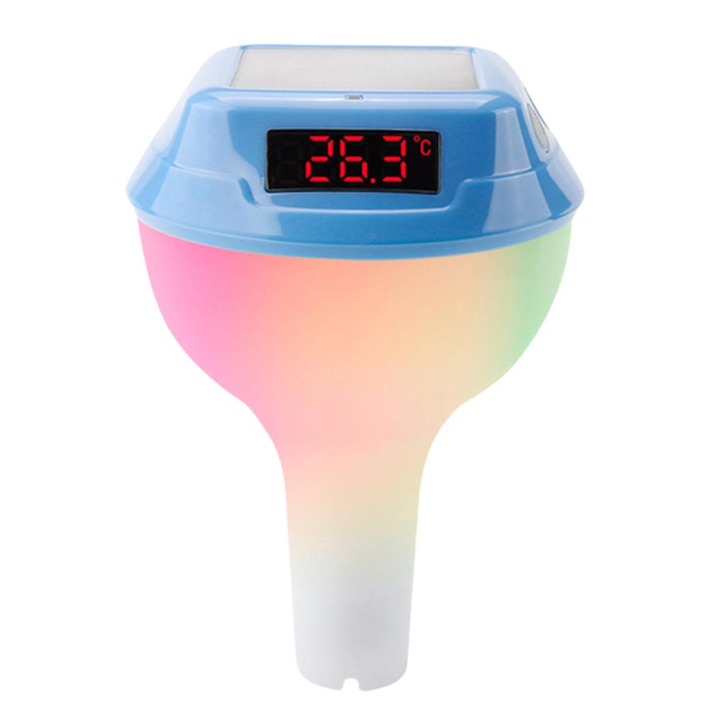 Solar Outdoor Pool Thermometer LED Display Floating Pool Thermometer with RGB Light Pool Tub Temperature Monitor Pool Supplies