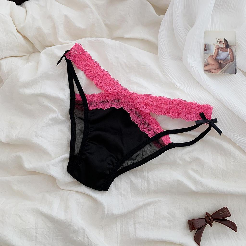 Розовые трусики с низкой посадкой, кружевом и бантиком, сексуальные, дышащие