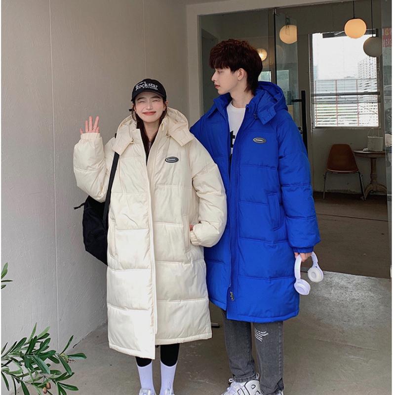 Осенне-зимняя мужская и женская однотонная свободная ветрозащитная утолщенная теплая длинная женская куртка с капюшоном