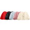 Kaslead New Arrival Women's Fashion Style Fashion Satin Puff Sleeves Bows Short Top