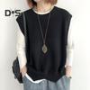 Women Knitted Vest Autumn Winter O Neck Solid Color Wavy Hem Warm Soft Loose Casual Female Ladies Waistcoat Sleeveless Top Knitwear
