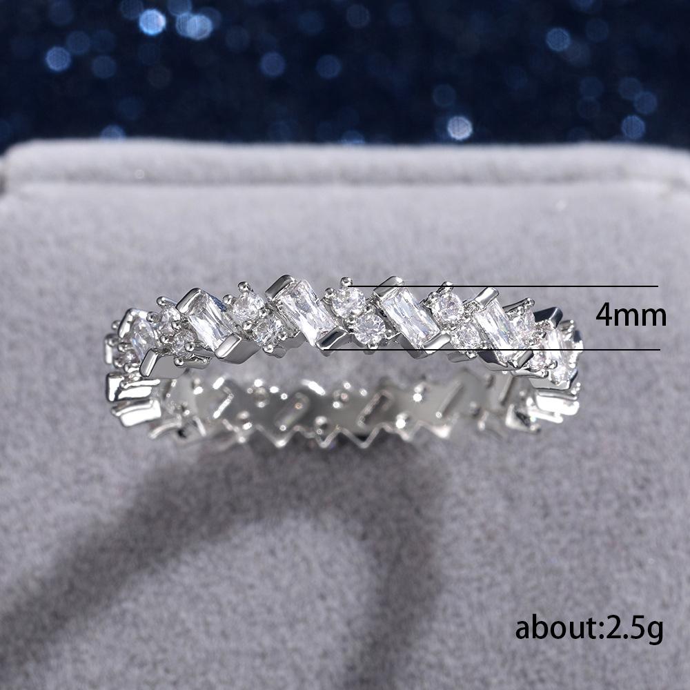 Fashionable INS jewelry, personalized trendy new square diamond ring for women, copper set full ring zircon tail ring