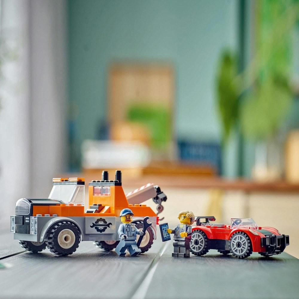 Конструктор LEGO City Эвакуатор и сломанный спортивный автомобиль 60435 Строительные блоки Образовательная игрушка для детей Мальчиков и девочек Возраст 4 5 6 Машины Автомобиль Мини-фигурки
