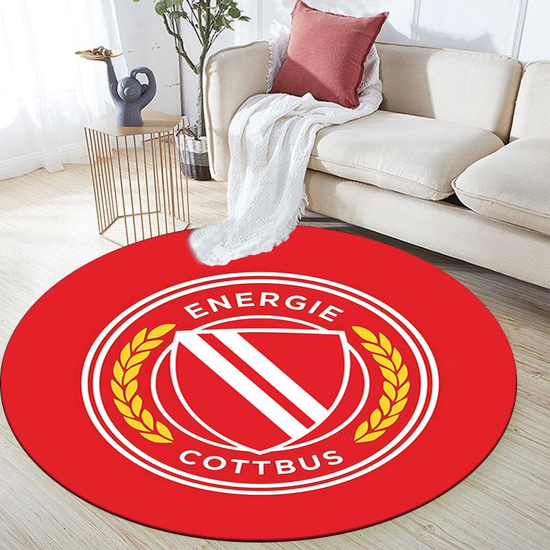 Energie Cottbus logo Printed Round Rug, Non Slip Washable Circular Carpet For Living Room Bedroom Playroom, Sports Fan Decor, Holiday Birthday Gift
