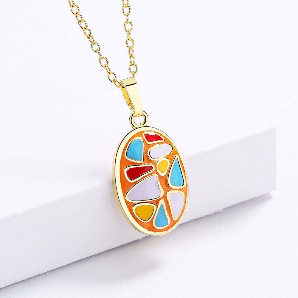 Ожерелье-цепочка с подвеской в виде овала, капающей вручную, с неровной цветной эмалью, на ключицу для женщин