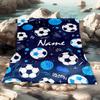 Custom Soccer Ball Fleece Blanket Personalized Name Blue White Sports Throw Soft Warm All Season Bedding Gift for Kids