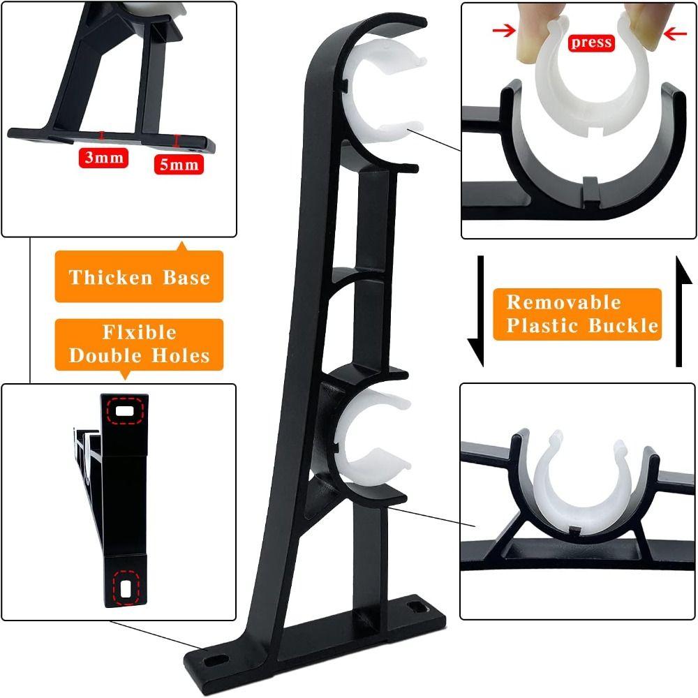 1/4PCS Black Curtain Rod Brackets Wall Curtain Rod Retainers Double Bracket Curtain Rod Hooks Aluminum Alloy Curtain Rod Hangers