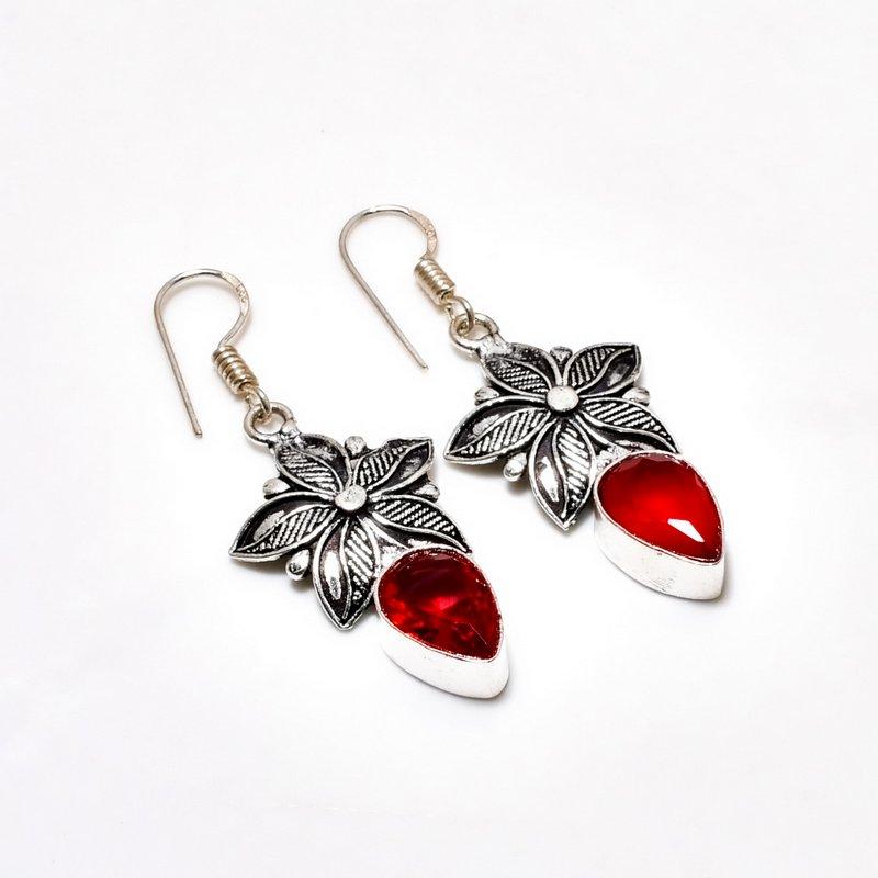 Mozambique Garnet Gemstone Handmade 925 Silver Plated Jewelry Earring 1.89"