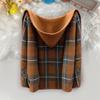 Women's Plaid Shacket Jacket Casual Wool Blend Long Sleeve Zip Up Hooded Jacket Fall Winter Warm Coat