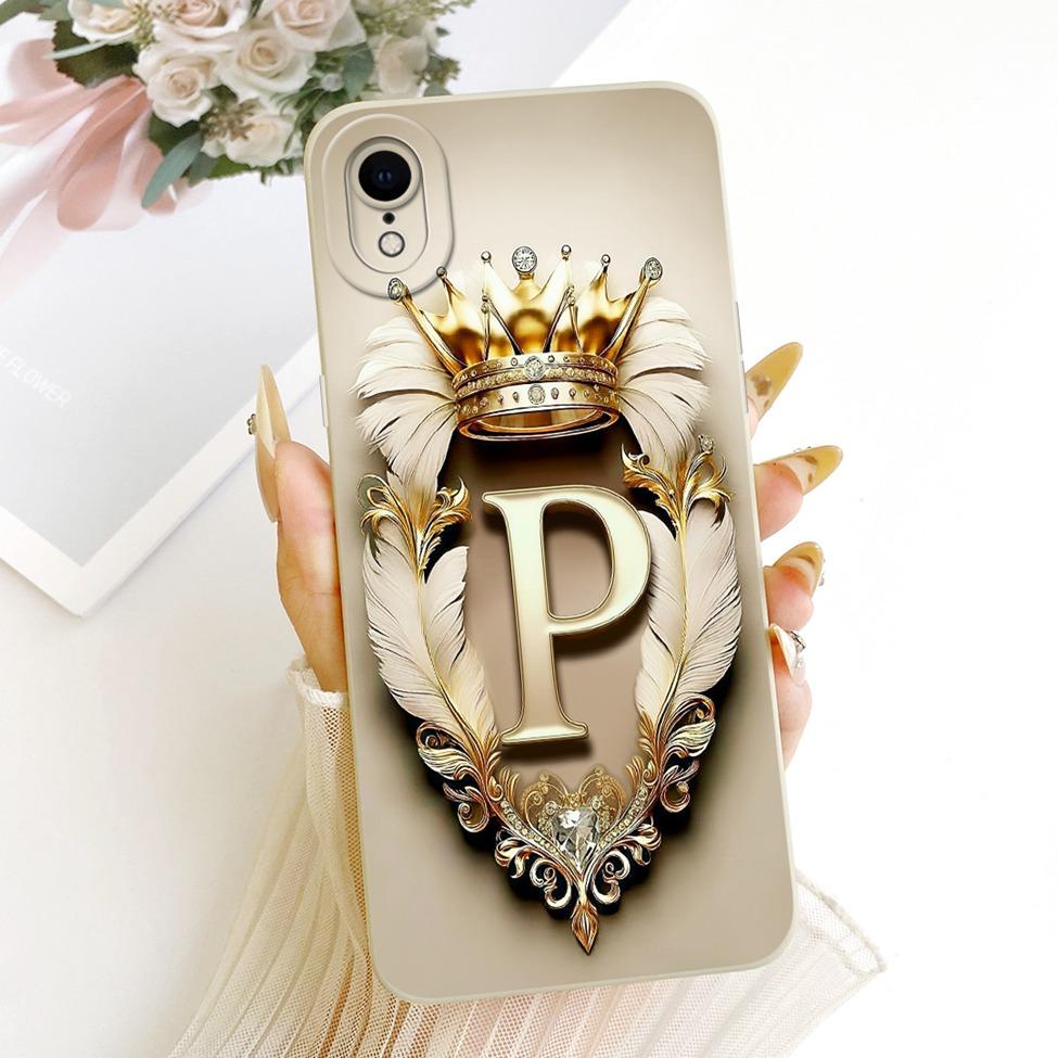 Для iPhone XR Чехол Cover Роскошный Буквы от A до Z Крутая Корона 2D Расписной Силиконовый Корпус Телефона A2107 A2108 A2105 A2106 A1984